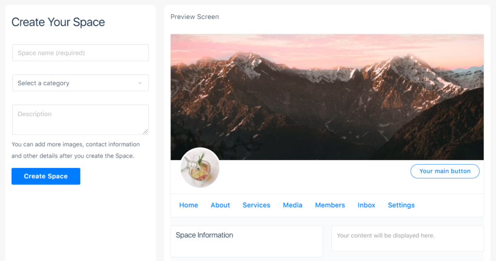 Spaces Engine Business Profile Creation Wizard